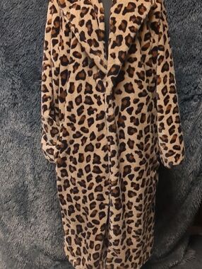 Leopard Print Faux Fur Coat - Brown